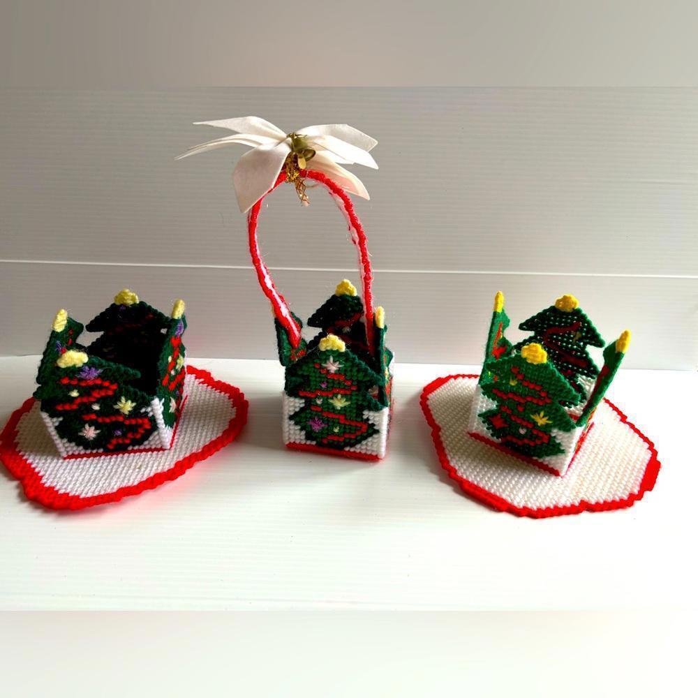Vintage Handmade Christmas Plastic Canvas Decorations Kitsch